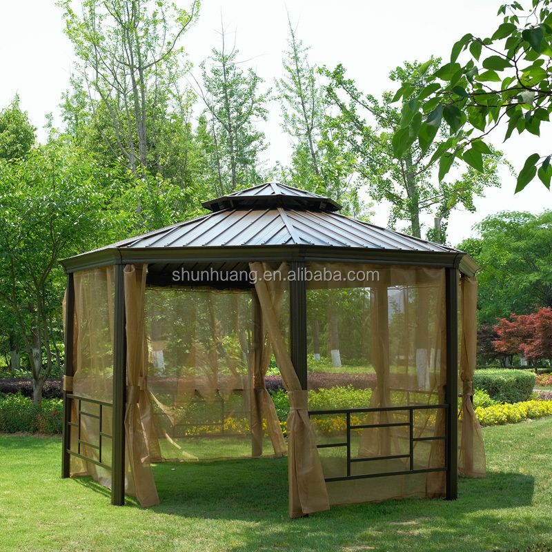 Chinese style garden patio BBQ gazebo aluminum pavilion with mosquitoes net and shelves