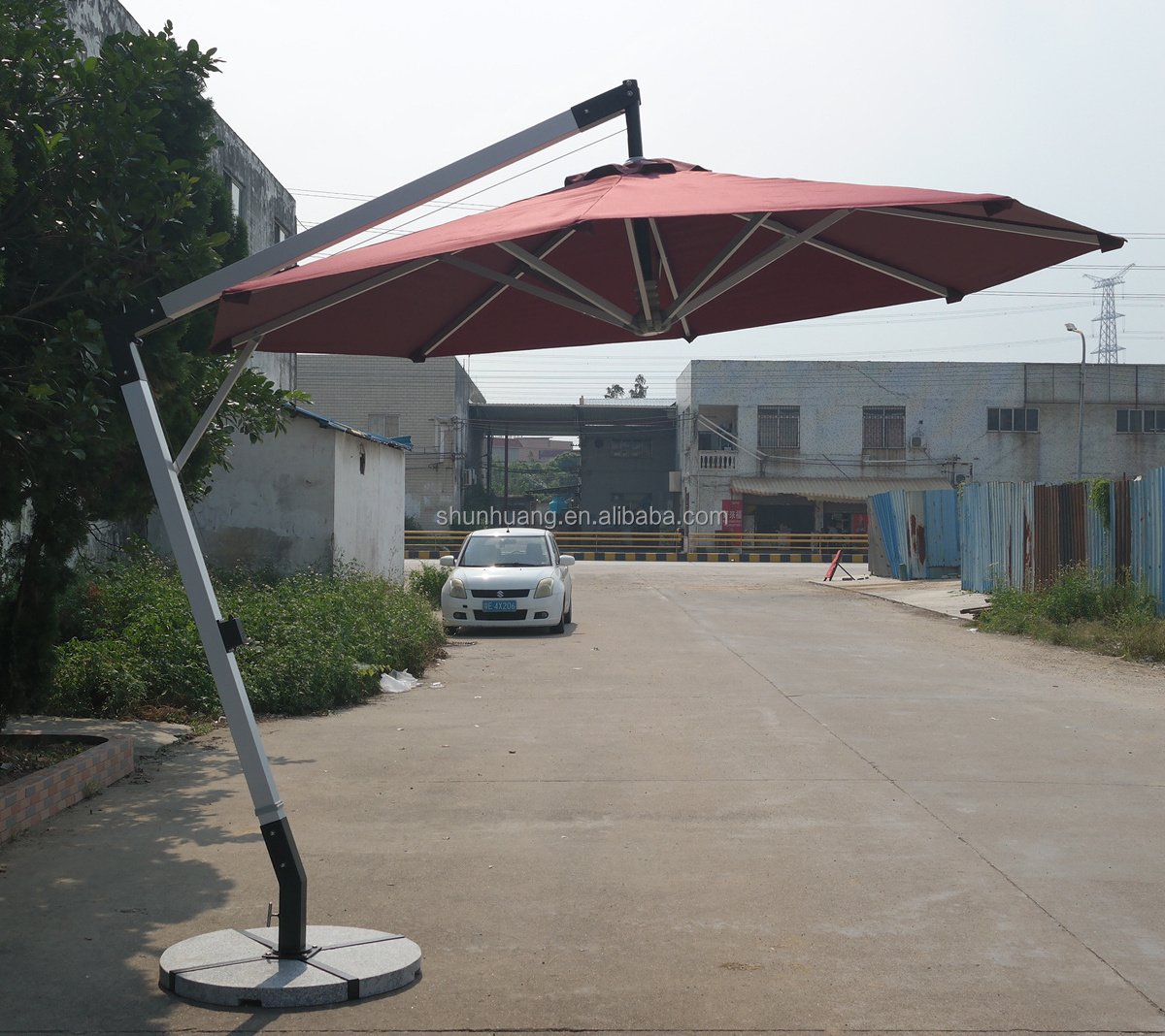 Outdoor hotel pool side use furniture large size umbrella heavy duty marble base parasol