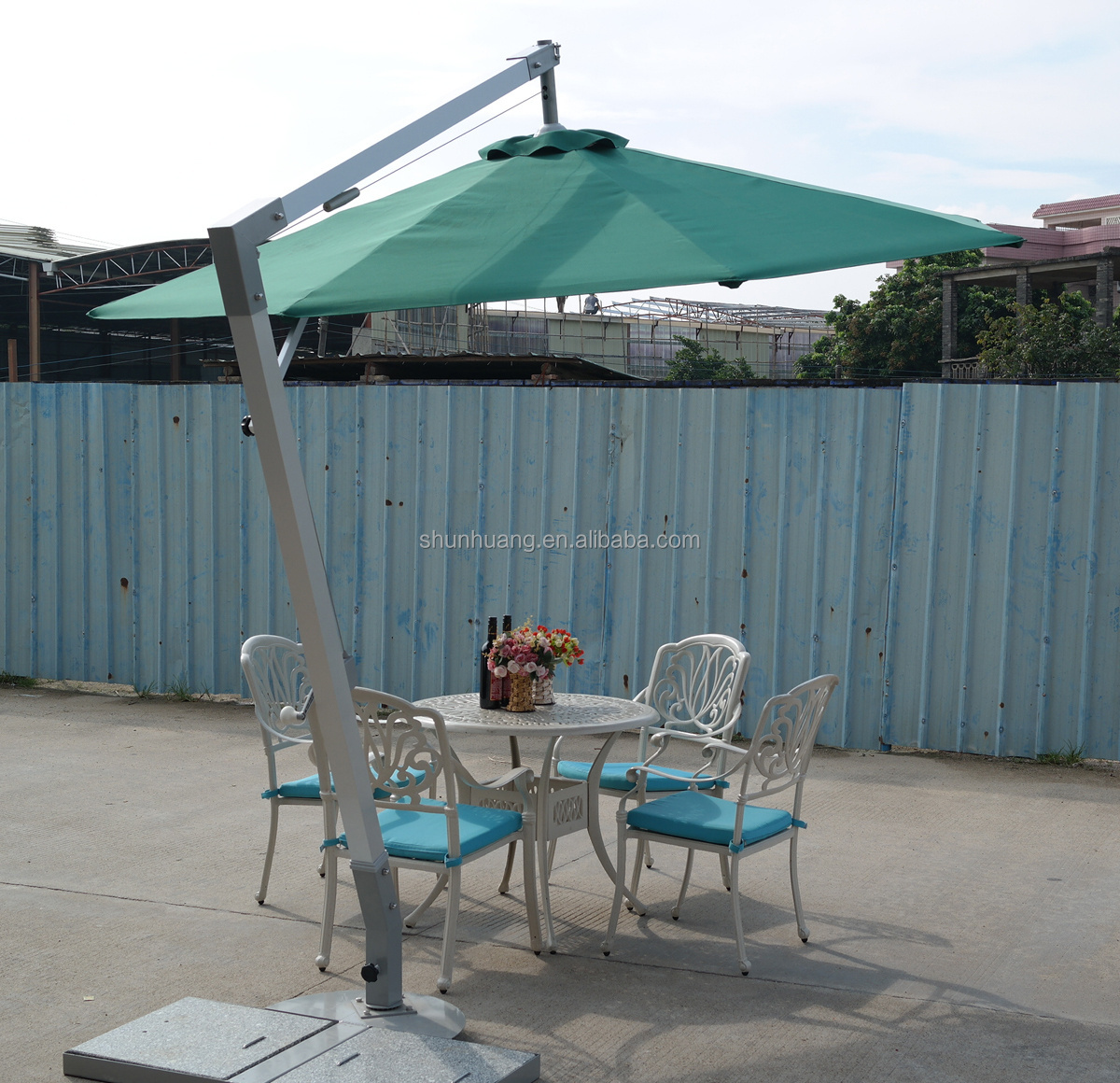 Outdoor hotel pool side use furniture large size umbrella heavy duty marble base parasol