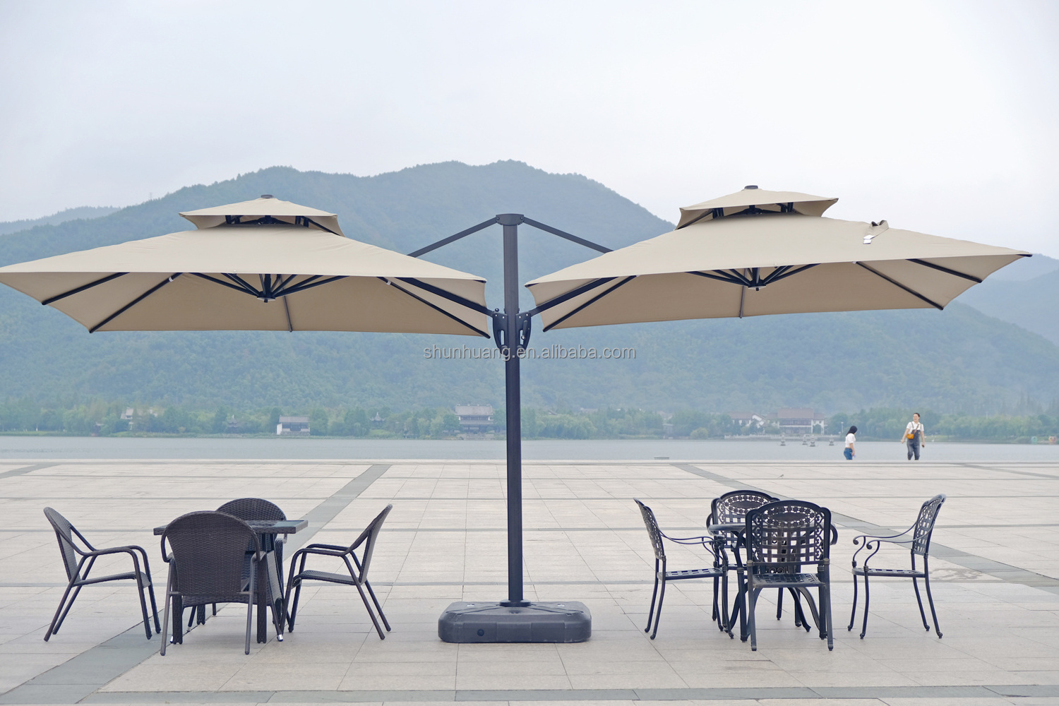 Durable design double top outdoor furniture two sides rainproof umbrella for garden use