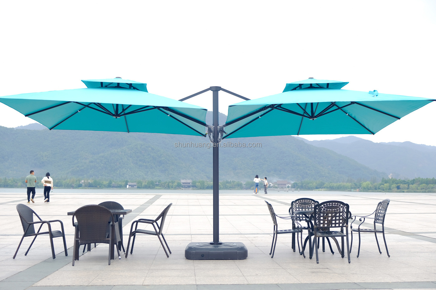 Durable design double top outdoor furniture two sides rainproof umbrella for garden use