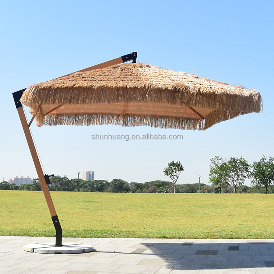 Newest design outdoor patio furniture waterproof square straw umbrella in hot sale