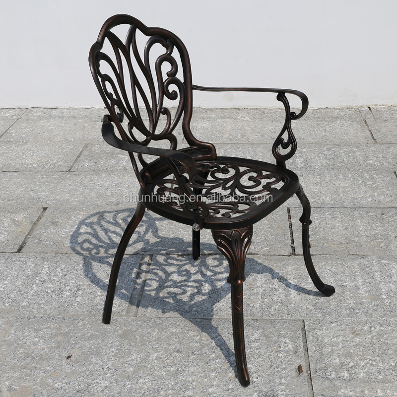 Waterproof outdoor metal furniture cast aluminum dining set armrest chair round table outdoor patio furniture