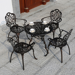 Waterproof outdoor metal furniture cast aluminum dining set armrest chair round table outdoor patio furniture