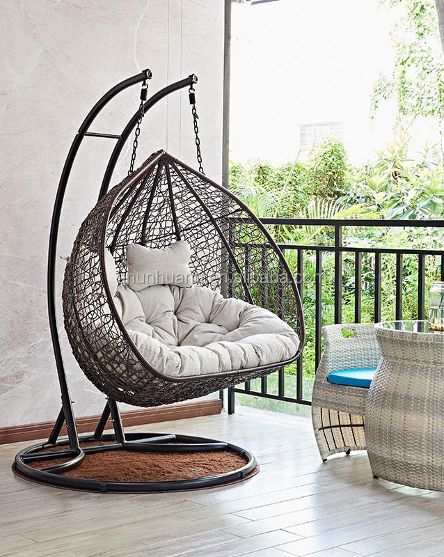 Most popular swing chair living room rattan double seater hanging  chair with comfortable cushions