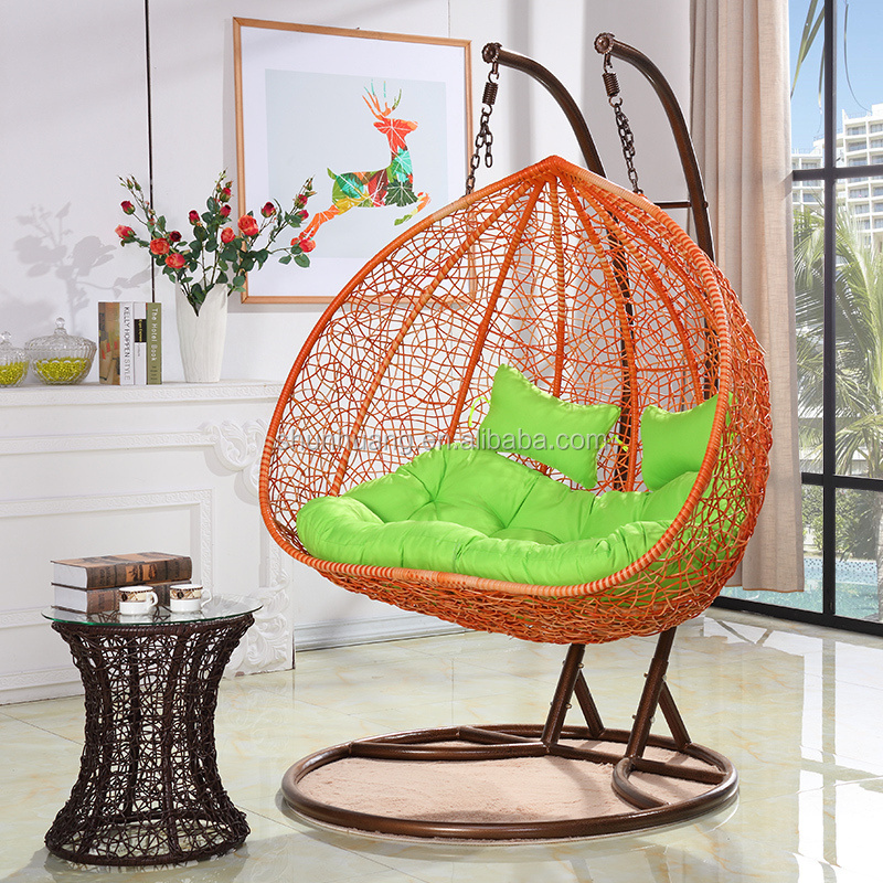 Most popular swing chair living room rattan double seater hanging  chair with comfortable cushions