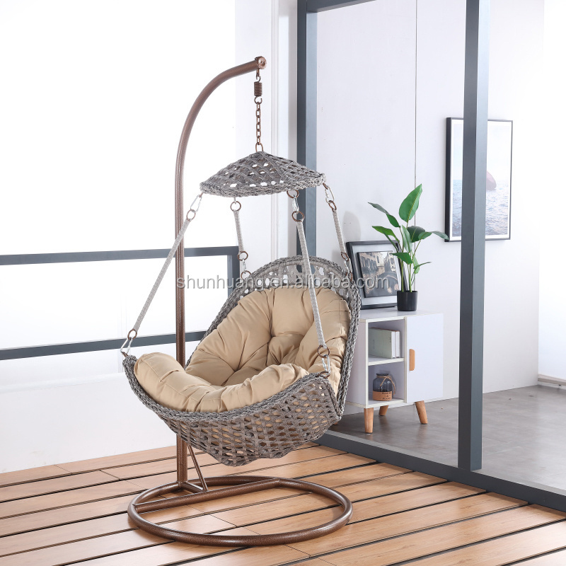 New design outdoor rattan swing chair wicker single seat hanging chair with metal stand