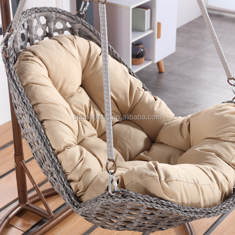 New design outdoor rattan swing chair wicker single seat hanging chair with metal stand