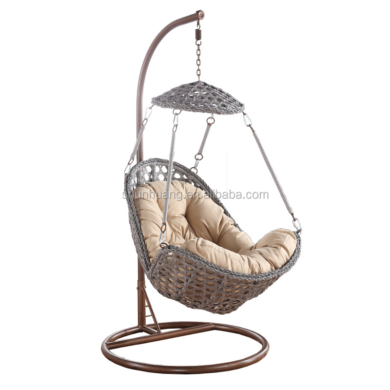 New design outdoor rattan swing chair wicker single seat hanging chair with metal stand