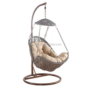 New design outdoor rattan swing chair wicker single seat hanging chair with metal stand