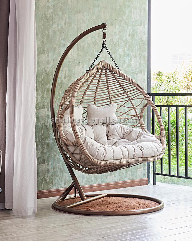 Most popular outdoor patio swing chair lobby wicker double seater hanging  with comfortable cushions