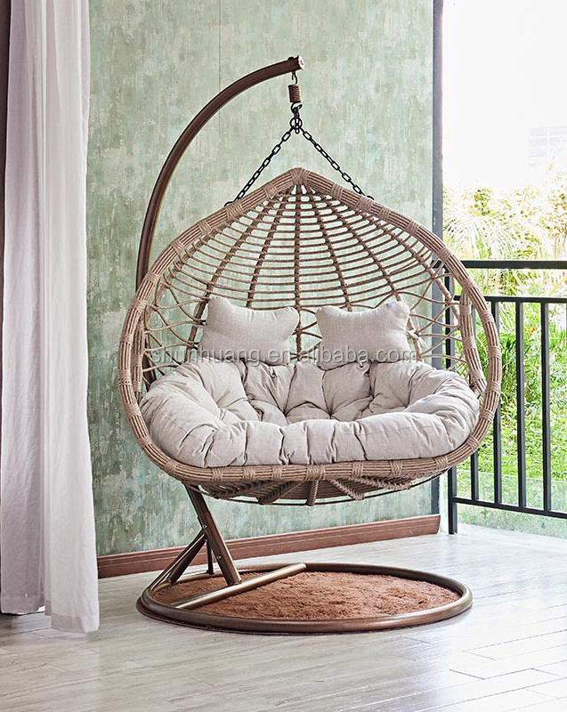 Most popular outdoor patio swing chair lobby wicker double seater hanging  with comfortable cushions