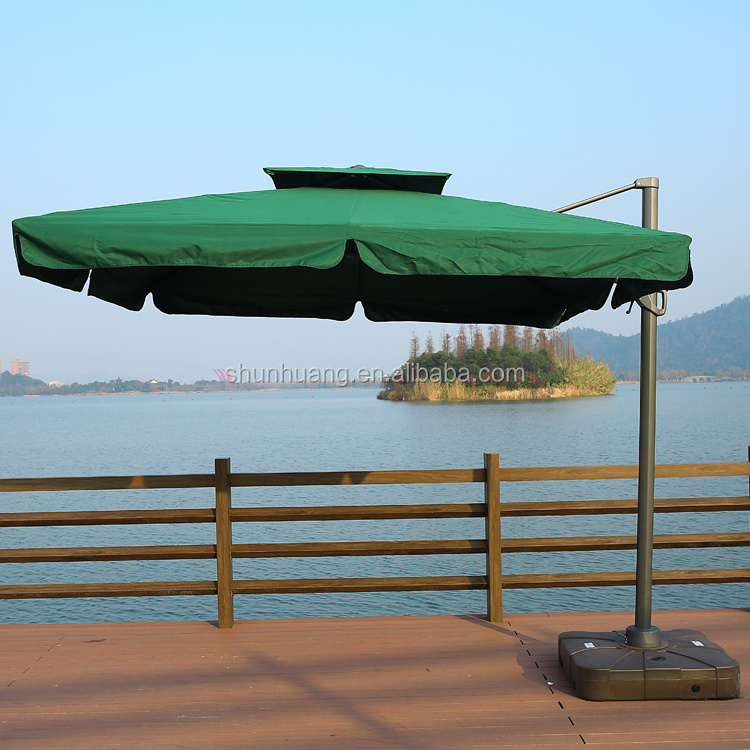 Good quality outdoor parasol  square double top roman umbrella aluminum frame with marble base side umbrella