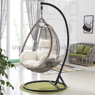 New design rattan swing chair metal frame single hanging chair with basket for outdoor or indoor