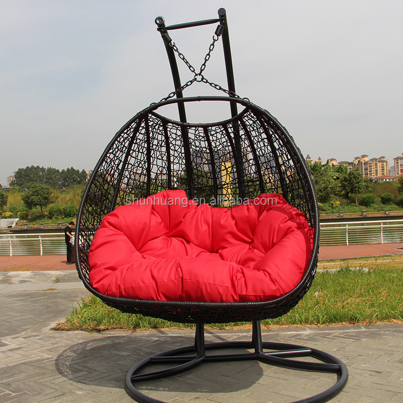 Good quality outdoor patio rattan wicker swing chair living room double seater hanging swing chair