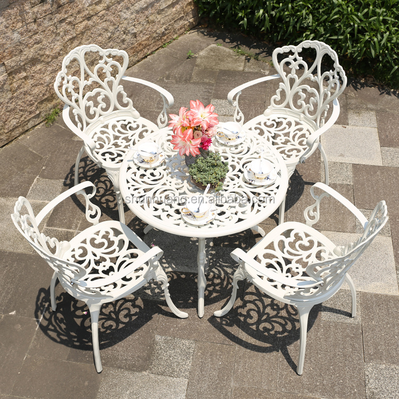 White outdoor metal dining set cast aluminum furniture use for backyard or garden