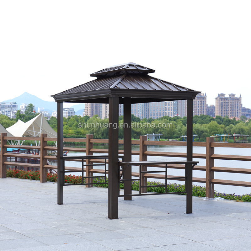 New arrive outdoor patio BBQ gazebo brown pavilion with shelves