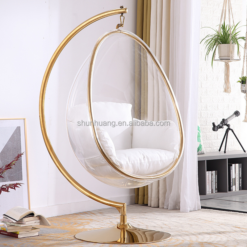 Newest dining room golden stainless steel hanging chair garden swing chair outdoor hanging bubble chair