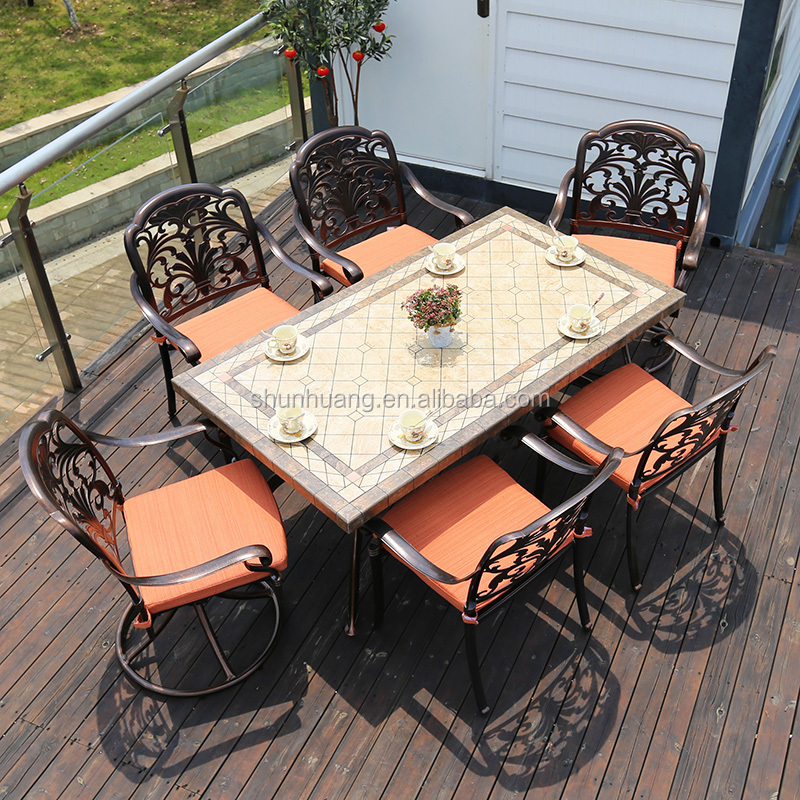 Good price cast aluminum furniture dining  chairs and marble table outdoor garden dining set