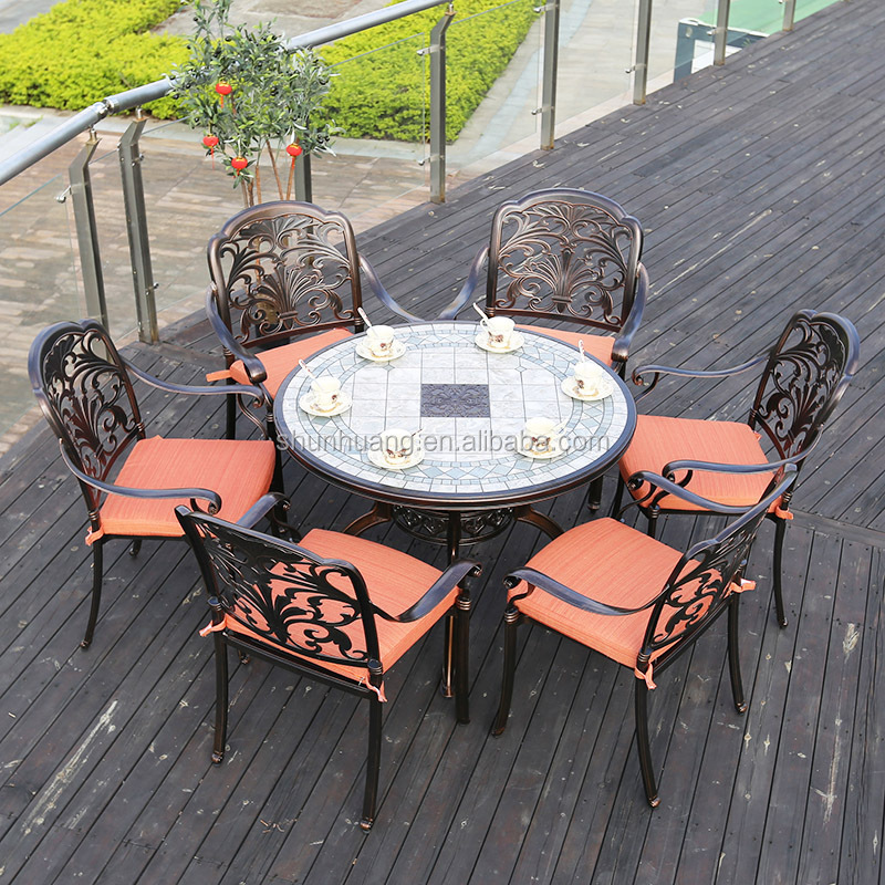 Good price cast aluminum furniture dining  chairs and marble table outdoor garden dining set