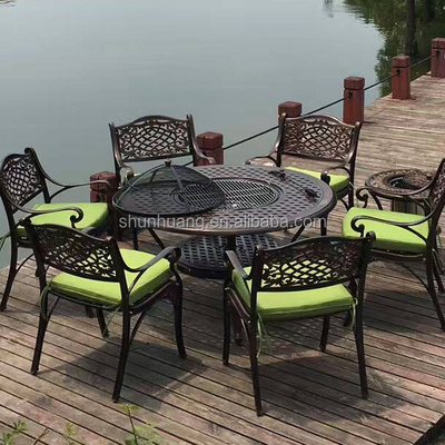 Good price outdoor patio cast aluminum furniture all weather dining sets Mosaic BBQ table with cast aluminum chairs