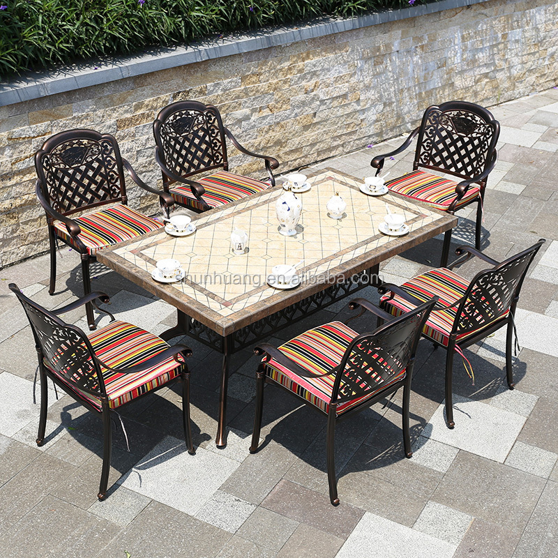 Luxury outdoor patio furniture cast aluminum garden chair and long table dining set