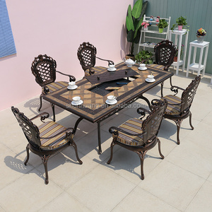 Nice outdoor patio cast aluminum furniture dining room BBQ dining table and chair set