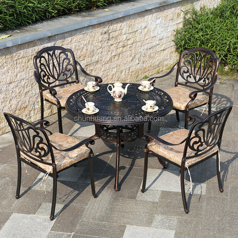 Factory price outdoor garden furniture set cast aluminium dining set ceramic table top