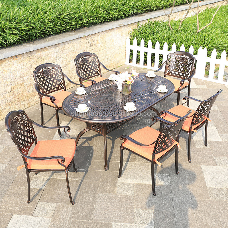 Luxury outdoor patio furniture cast aluminum garden chair and long table dining set