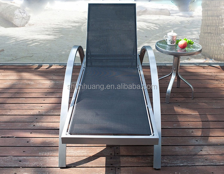 Garden furniture beach chaise lounge black fabric sun lounger aluminium frame chair