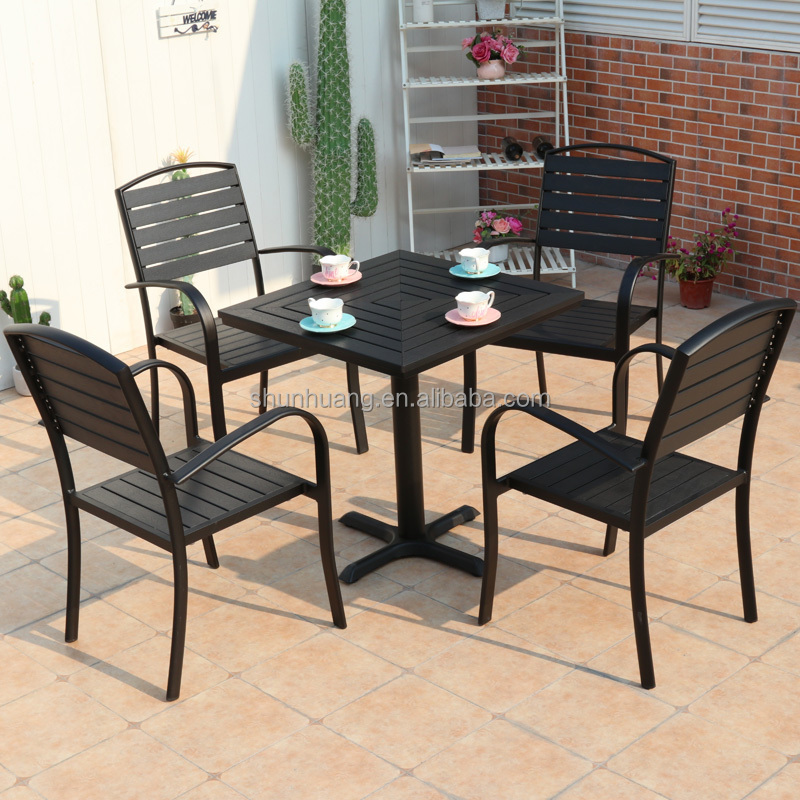 Promotional outdoor wood plastic furniture backyard dining set aluminum table and chair