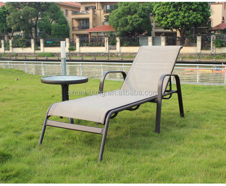 Poolside lounger chairs metal frame sun lounger beach chairs with coffee table