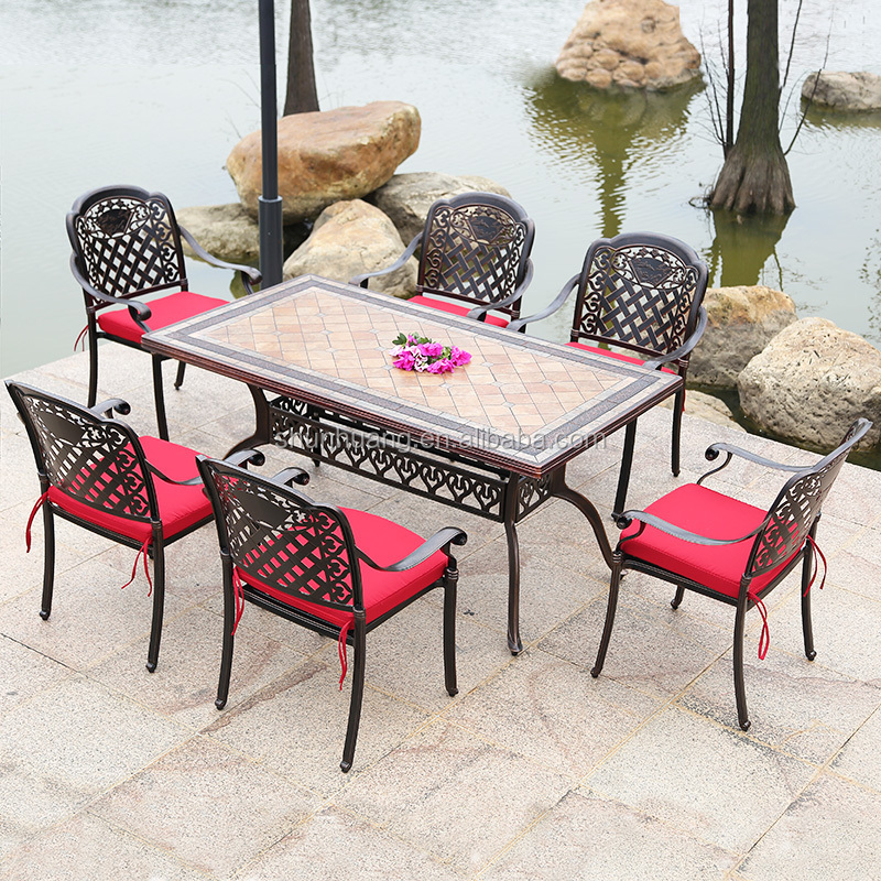 Luxury outdoor patio furniture cast aluminum garden chair and long table dining set