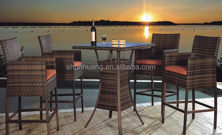 Hot sale rattan bar sets 5pcs outdoor wicker furniture patio chair