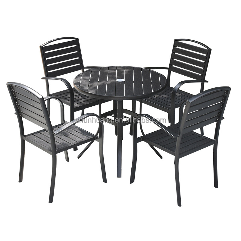 Promotional outdoor wood plastic furniture backyard dining set aluminum table and chair