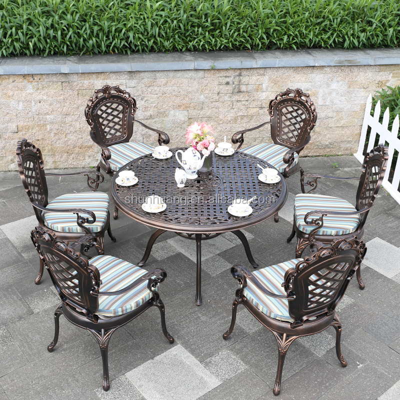 Nice outdoor patio cast aluminum furniture dining room BBQ dining table and chair set