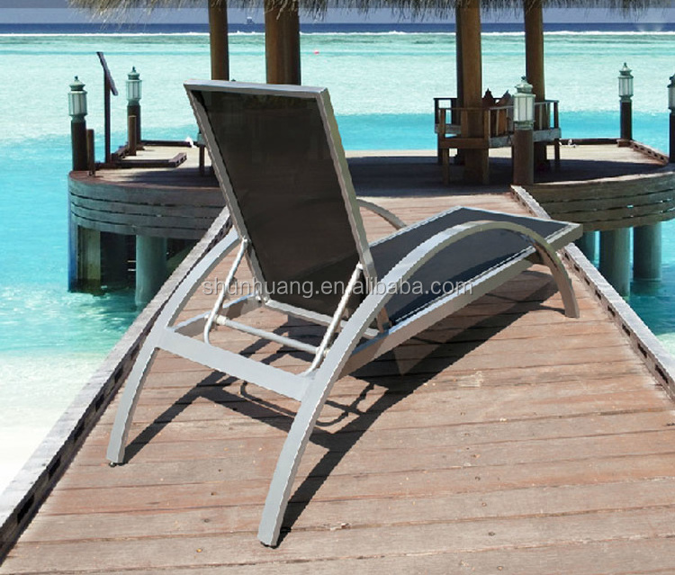 Garden furniture beach chaise lounge black fabric sun lounger aluminium frame chair