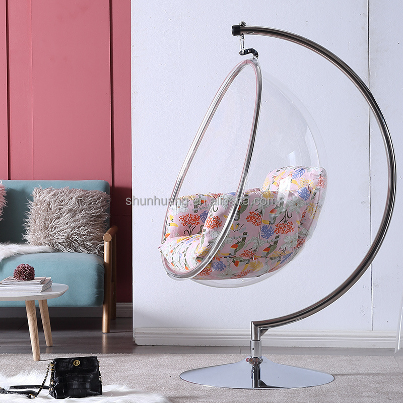 Newest dining room golden stainless steel hanging chair garden swing chair outdoor hanging bubble chair