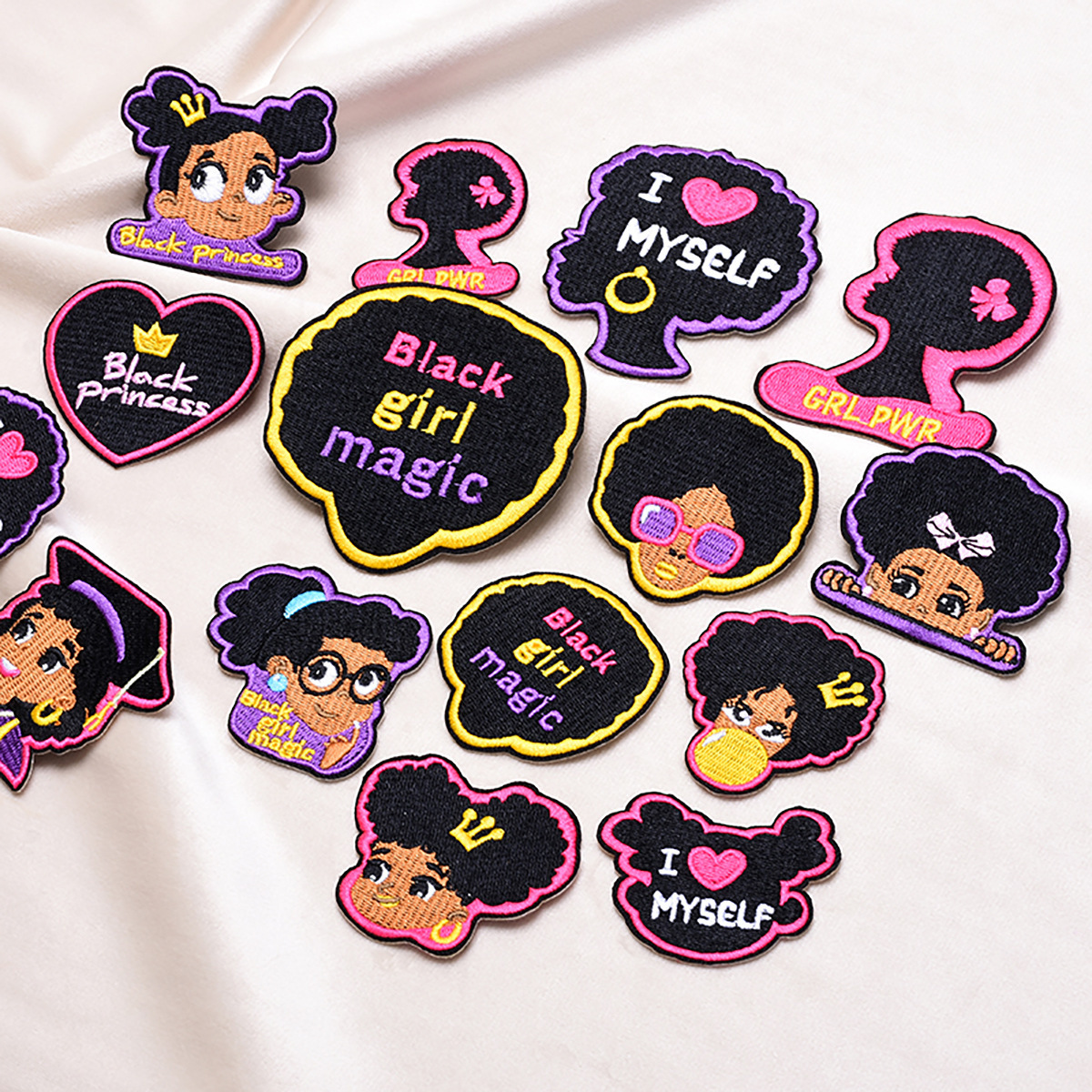 Free Sample Cute Girl Full Embroidered 0diy Clothes Black Girl Patches Embroidered Badges For clothing