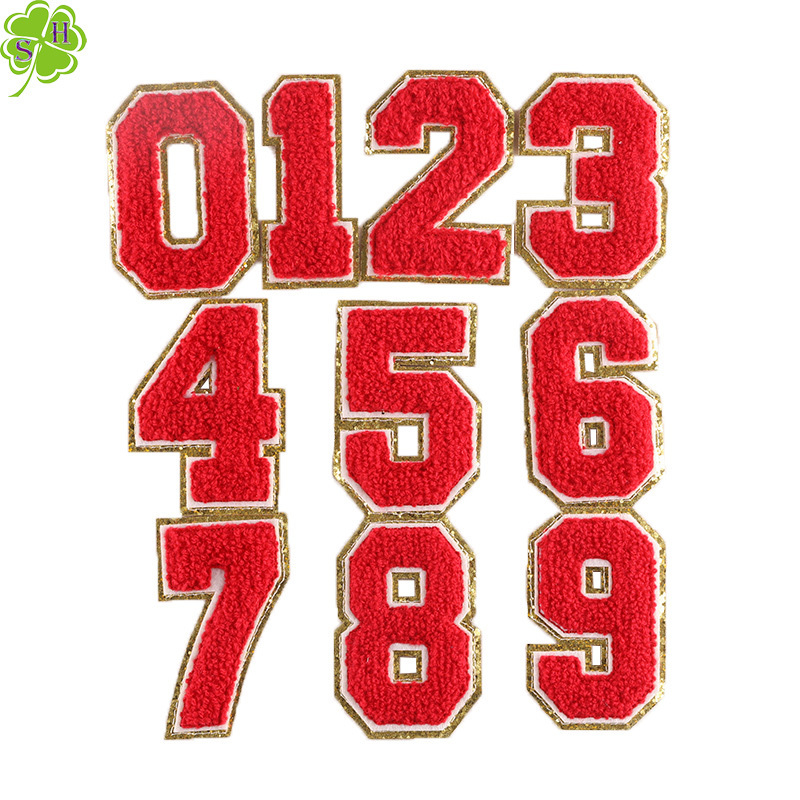 Custom Self Adhesive Chenille Number Patches Iron On Number Patches 0-9 Glitter Large Number Stickers Chenille Iron On Patches