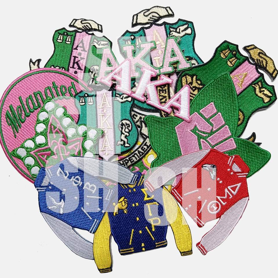 Custom red DST Pink And Green Embroidery delta sigma theta 1913 Patches Iron On gamma phi delta sorority  chenille patches