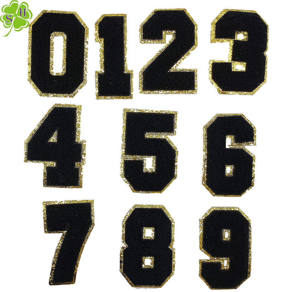 Custom Self Adhesive Chenille Number Patches Iron On Number Patches 0-9 Glitter Large Number Stickers Chenille Iron On Patches