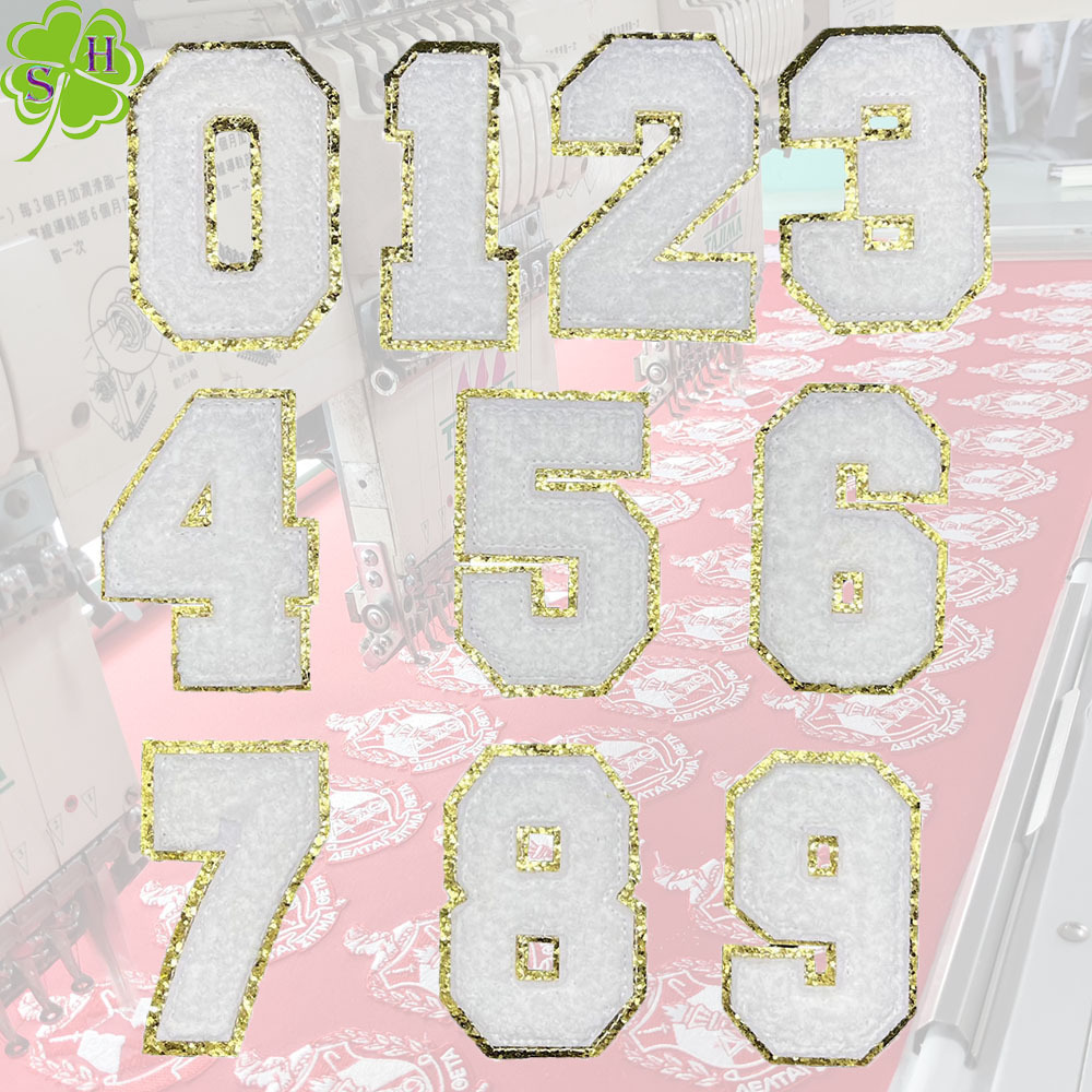 Custom Self Adhesive Chenille Number Patches Iron On Number Patches 0-9 Glitter Large Number Stickers Chenille Iron On Patches