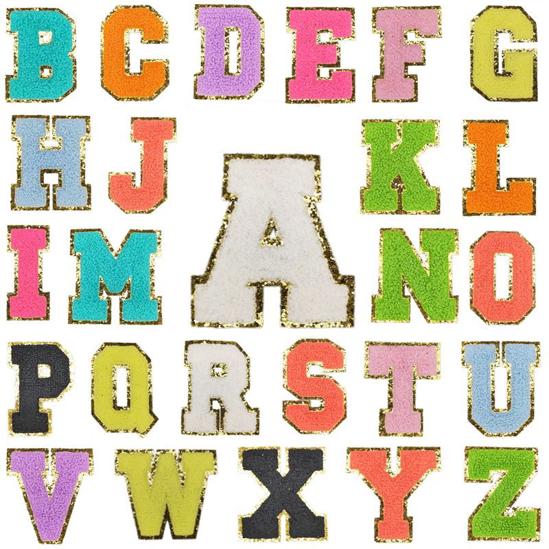 Stock Muliti Color Chenille Letters Wholesale Custom Letter Chenille Patches Iron On