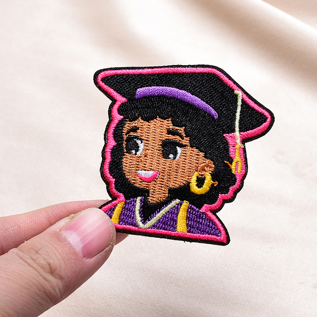 Free Sample Cute Girl Full Embroidered 0diy Clothes Black Girl Patches Embroidered Badges For clothing