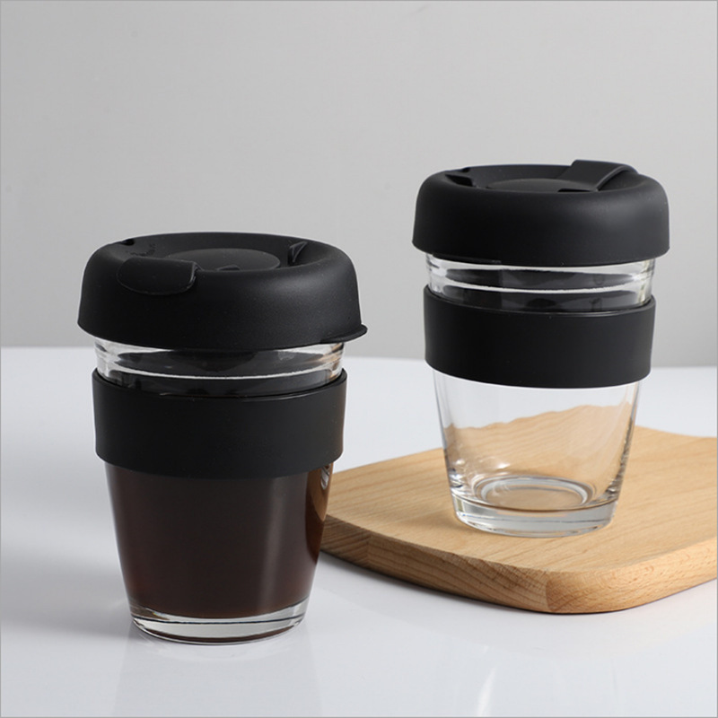 Glass Coffee Mug with Grip Portable Water Milk Cup