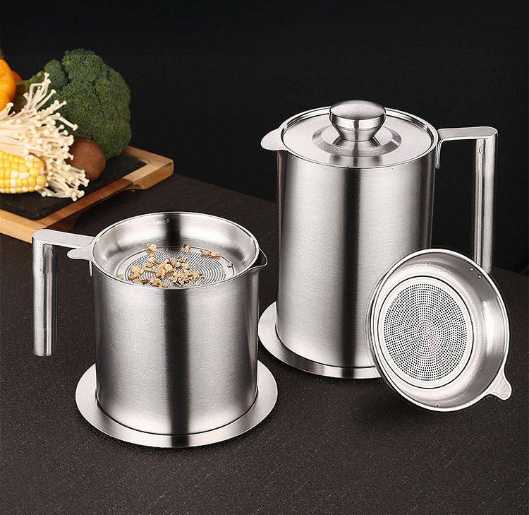 Stainless Steel Oil Tank With Strainer Bacon Grease Container For Cooking Oil Bottle Drippings