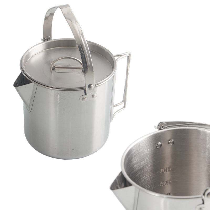 Camping Pot with Hanging Handle Cookware 1200ml Stainless Steel Kettle