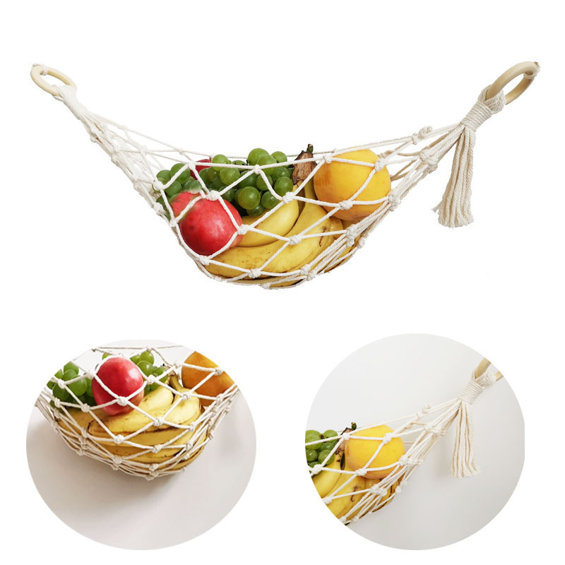 Under Cabinet Hanging Fruit Hammock Cotton Basket Organizer Decor for Kitchen