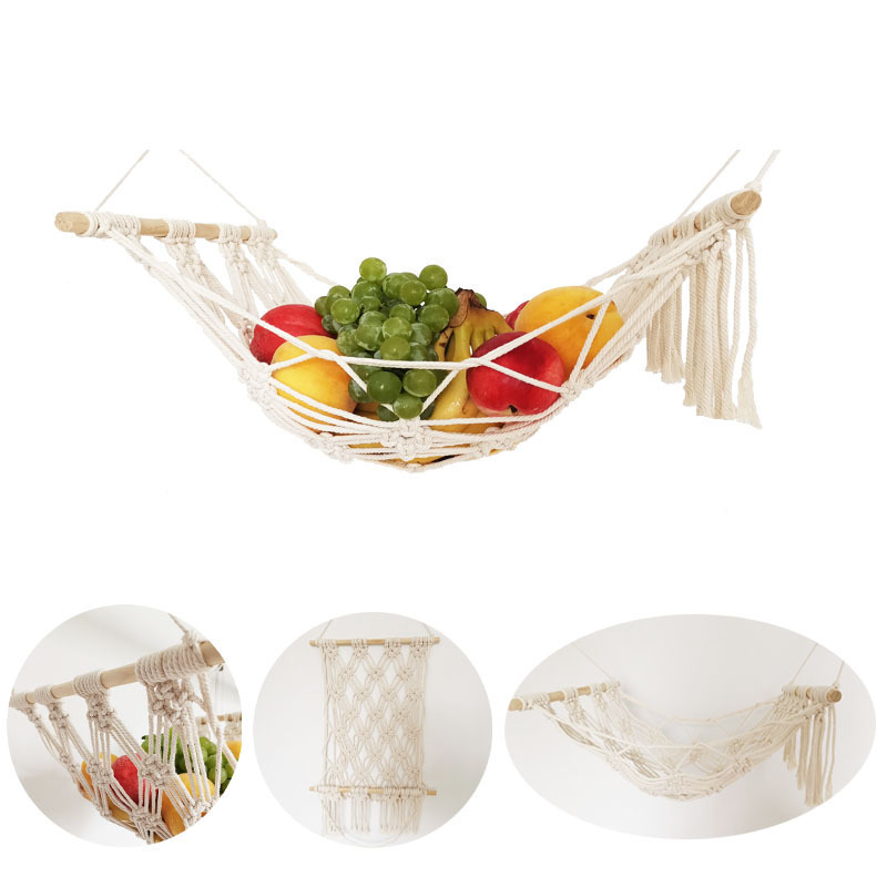 Under Cabinet Hanging Fruit Hammock Cotton Basket Organizer Decor for Kitchen